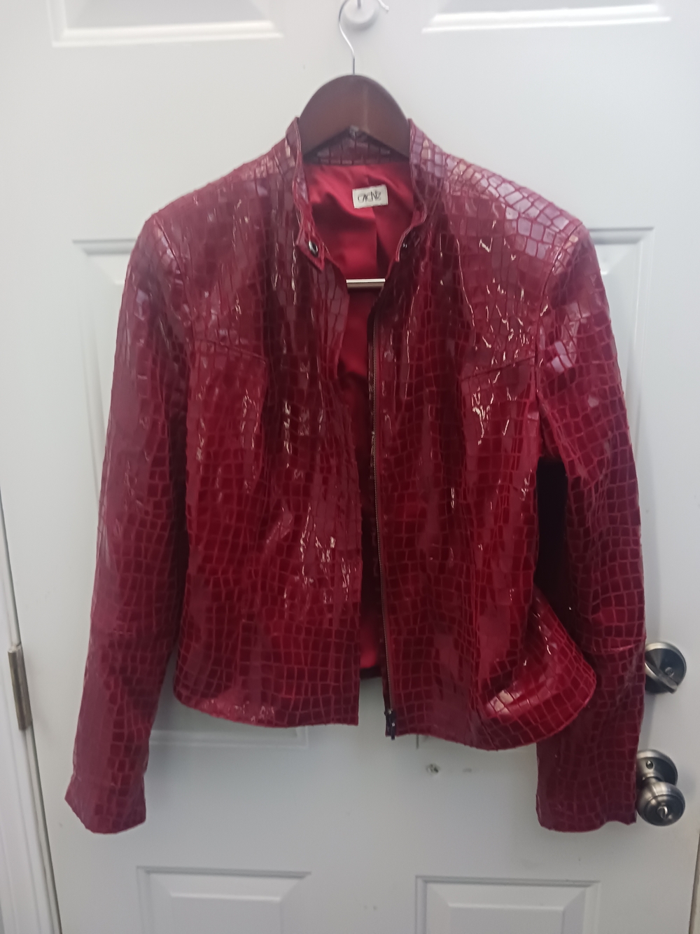 Cache Red Croc-Embossed 100% Leather Jacket